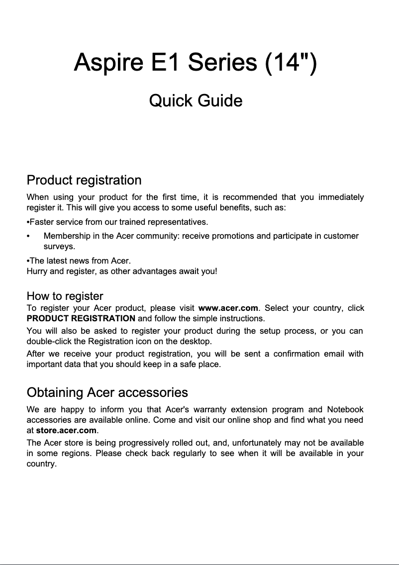 Page 1 de la notice Guide de démarrage rapide Acer Aspire E1-470G