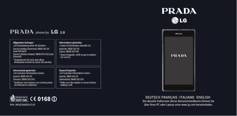 Page 1 de la notice Manuel utilisateur LG Prada 3.0