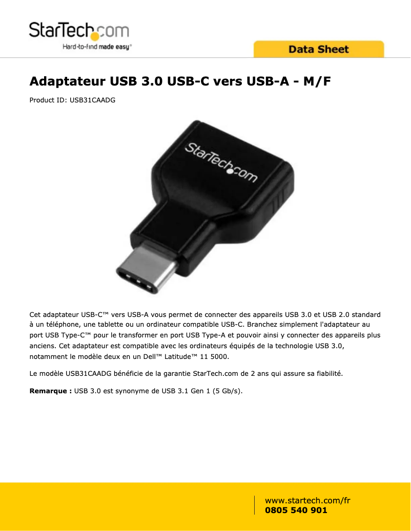 Page 1 de la notice Manuel utilisateur StarTech.com USB31CAADG