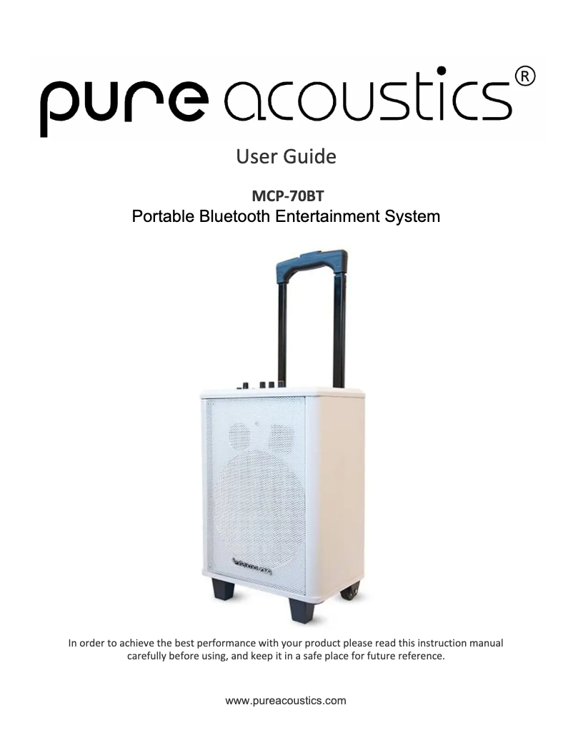 Page 1 de la notice Manuel utilisateur Pure Acoustics MCP-70BT
