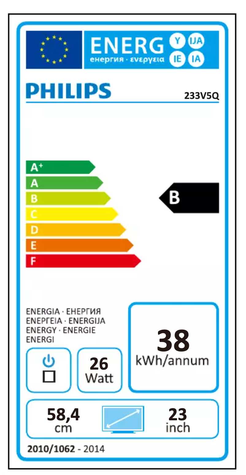 Page 1 of the manual Energy Label Philips Brilliance 233V5QHABPR
