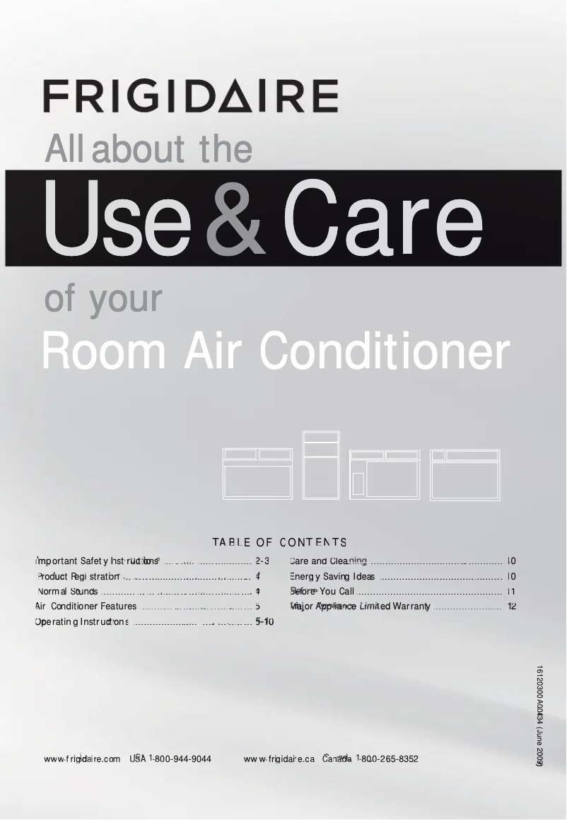 Page 1 de la notice Manuel d'utilisation et d'entretien Frigidaire FFTH122WA2