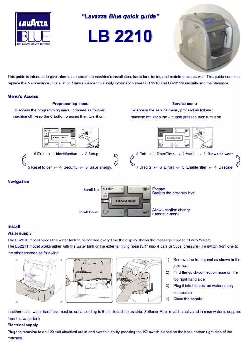 Page 1 de la notice Manuel utilisateur Lavazza LB2210