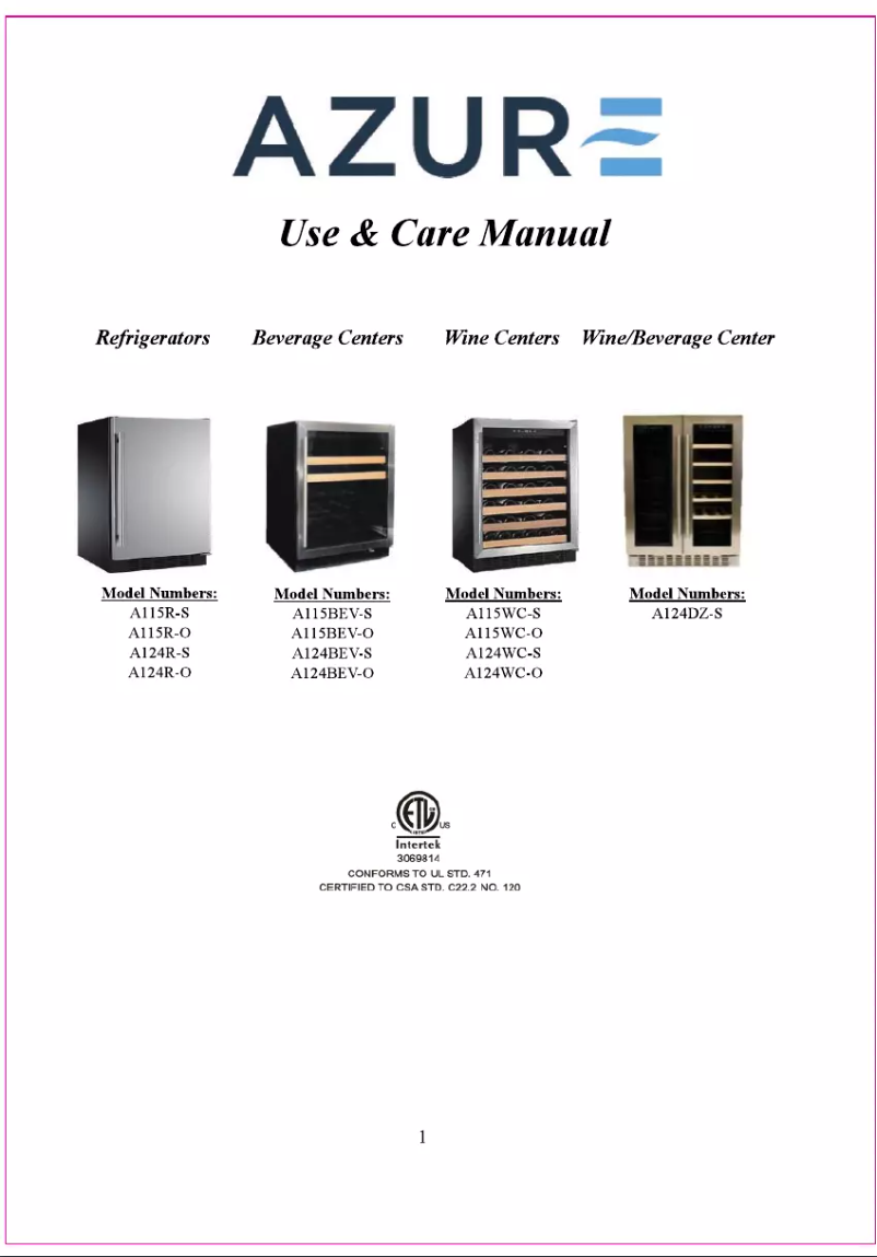 Page 1 de la notice Manuel d'utilisation et d'entretien Azure A124DZ-S