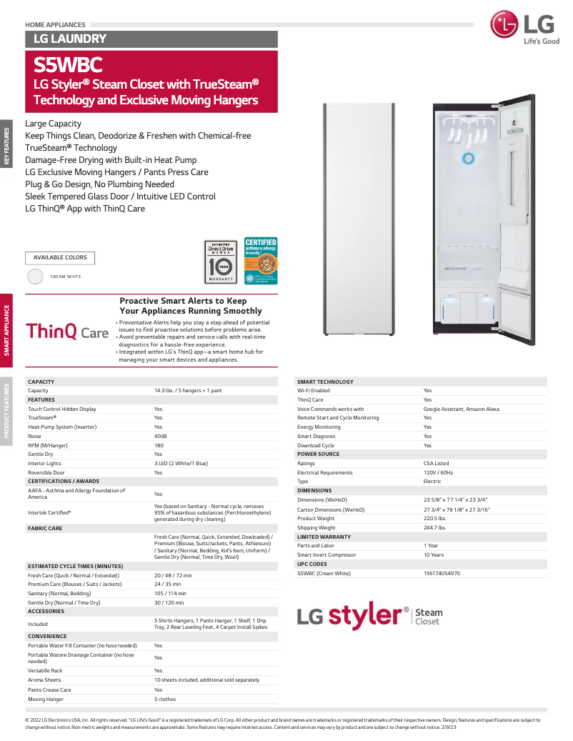 Página 1 del manual Ficha técnica LG S5WBC