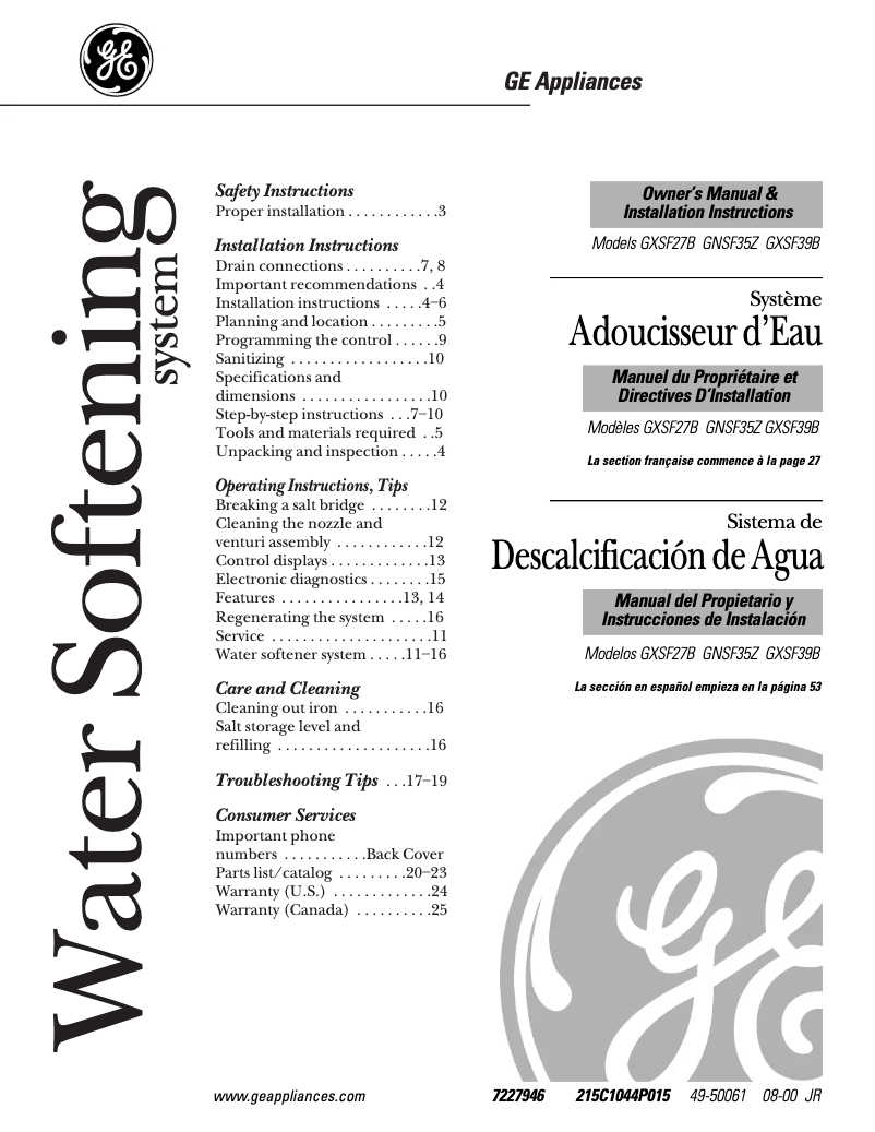 Página 1 del manual Manual de uso y mantenimiento GE GXSF27B