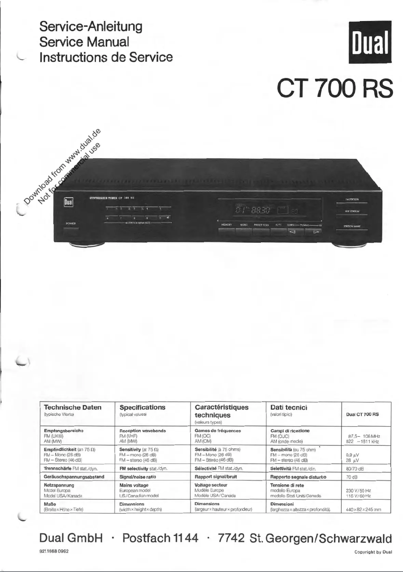 Page 1 of the manual User Manual Dual CT 700