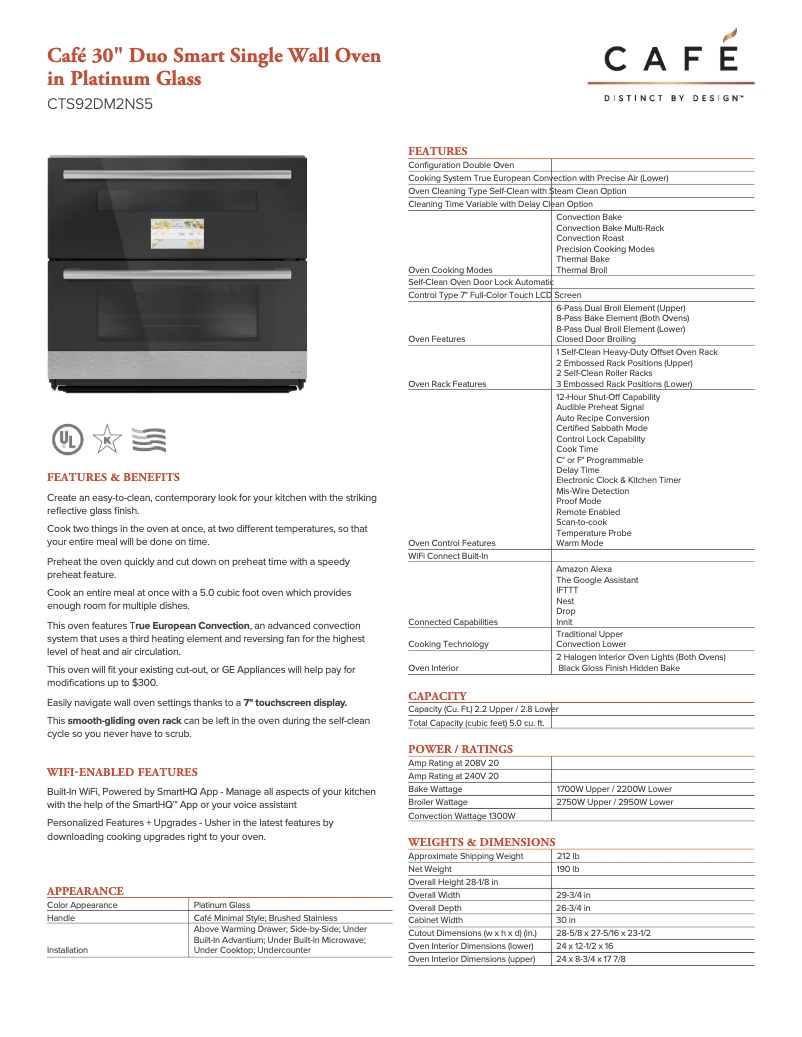 Página 1 del manual Ficha técnica GE Café CTS92DM2NS5