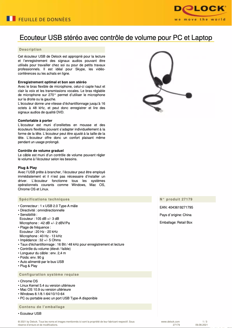 Page 1 de la notice Manuel utilisateur DeLOCK 27179