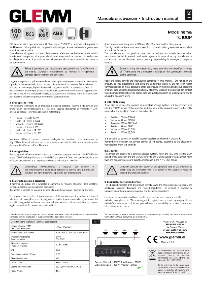 Page 1 de la notice Manuel utilisateur Glemm TC 100P