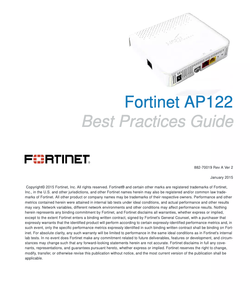 Page 1 de la notice Manuel utilisateur Fortinet AP122