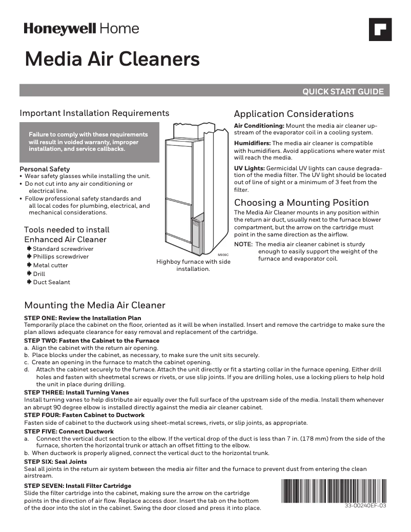 Page 1 de la notice Guide de démarrage rapide Honeywell F100F2044/U