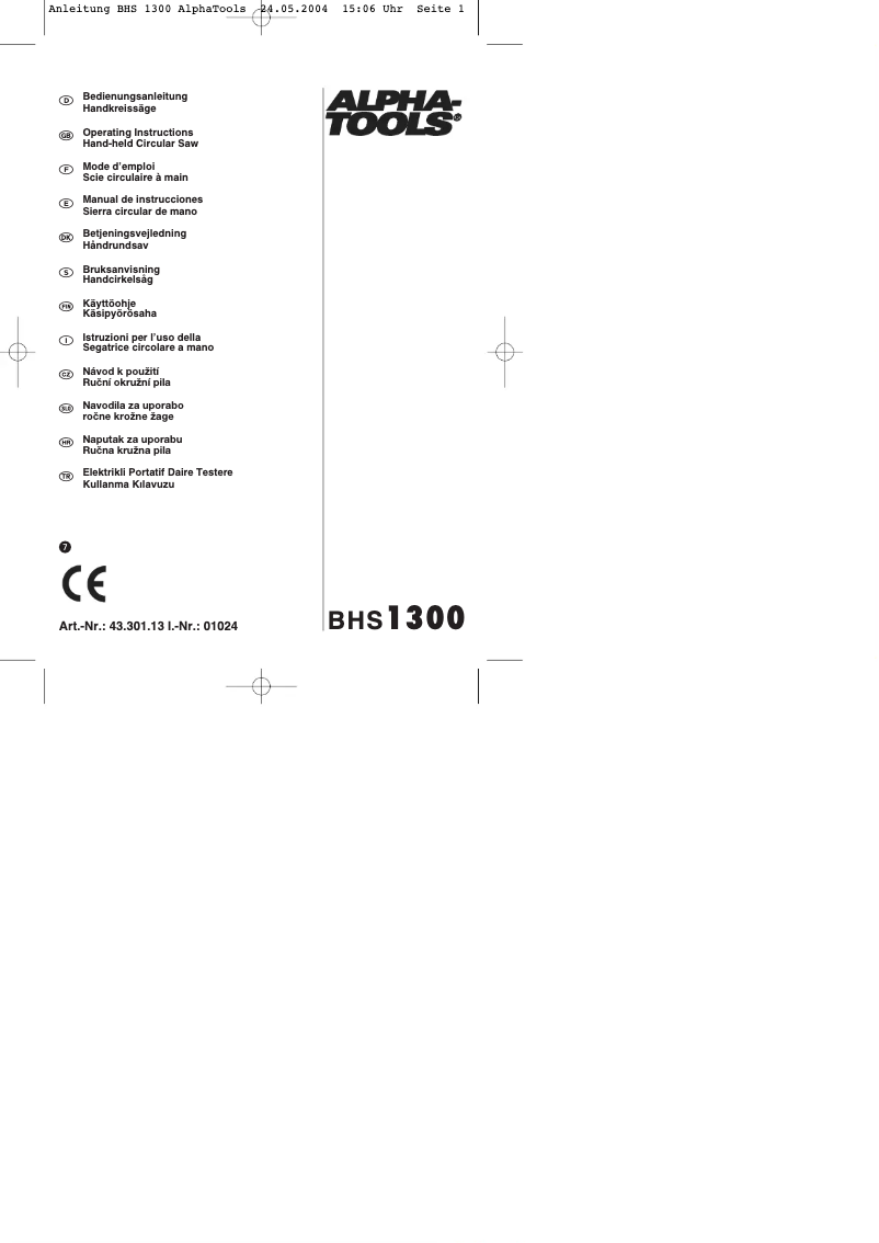 Page 1 de la notice Manuel utilisateur Alpha Tools BHS 1300