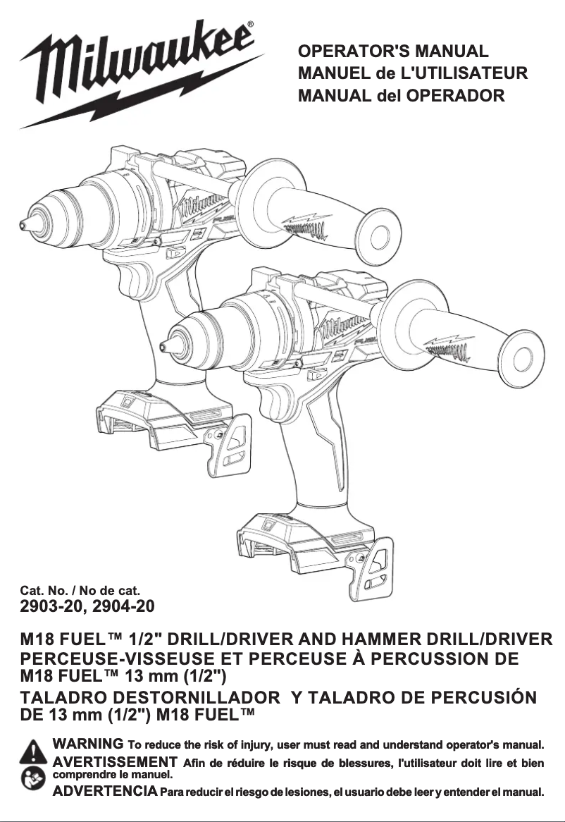 Page 1 de la notice Manuel utilisateur Milwaukee M18 Fuel 2903-22
