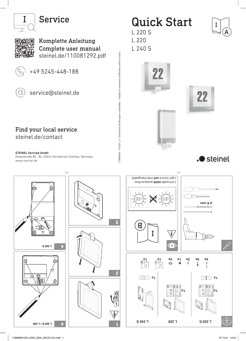 Página 1 del manual Guía de inicio rápido Steinel L 220 S