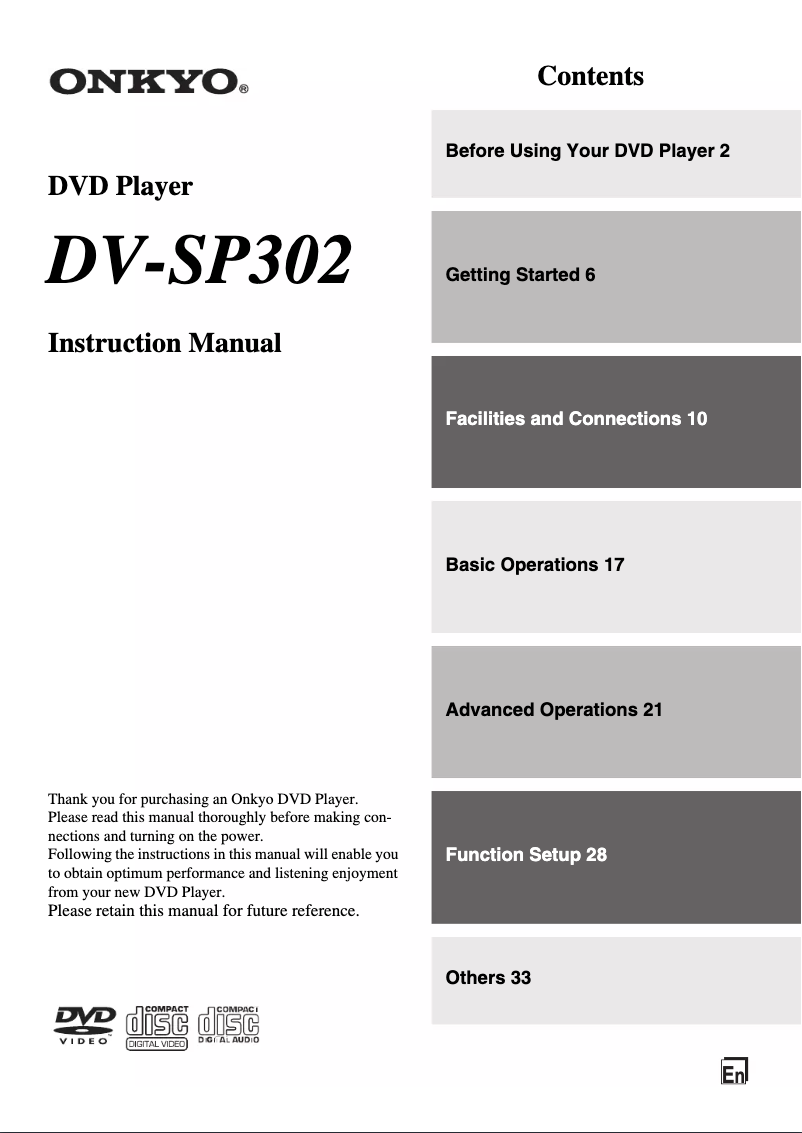 Page 1 de la notice Manuel utilisateur Onkyo DV-SP302
