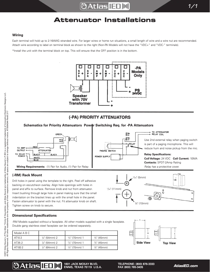 Page 1 de la notice Guide d'installation Atlas Sound AT100D