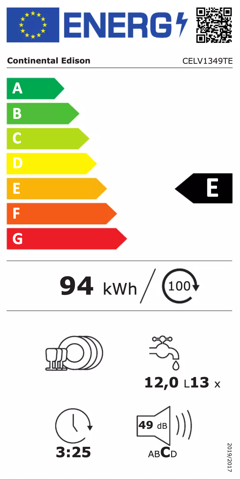 Page 1 de la notice Label énergétique Continental Edison CELV1349TE