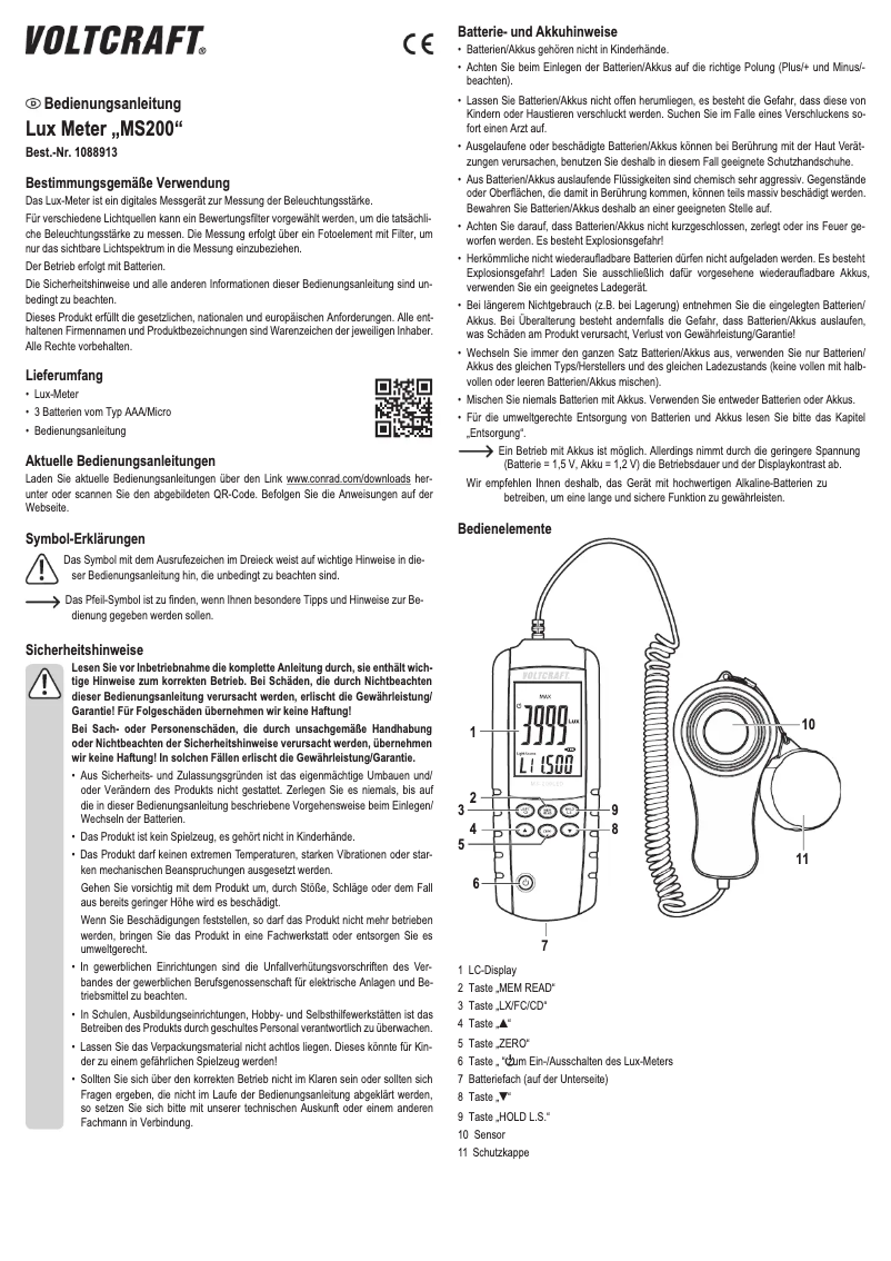 Page 1 de la notice Manuel utilisateur Voltcraft MS-200LED