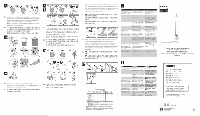 Page 1 de la notice Brochure Philips Easy Touch GC485