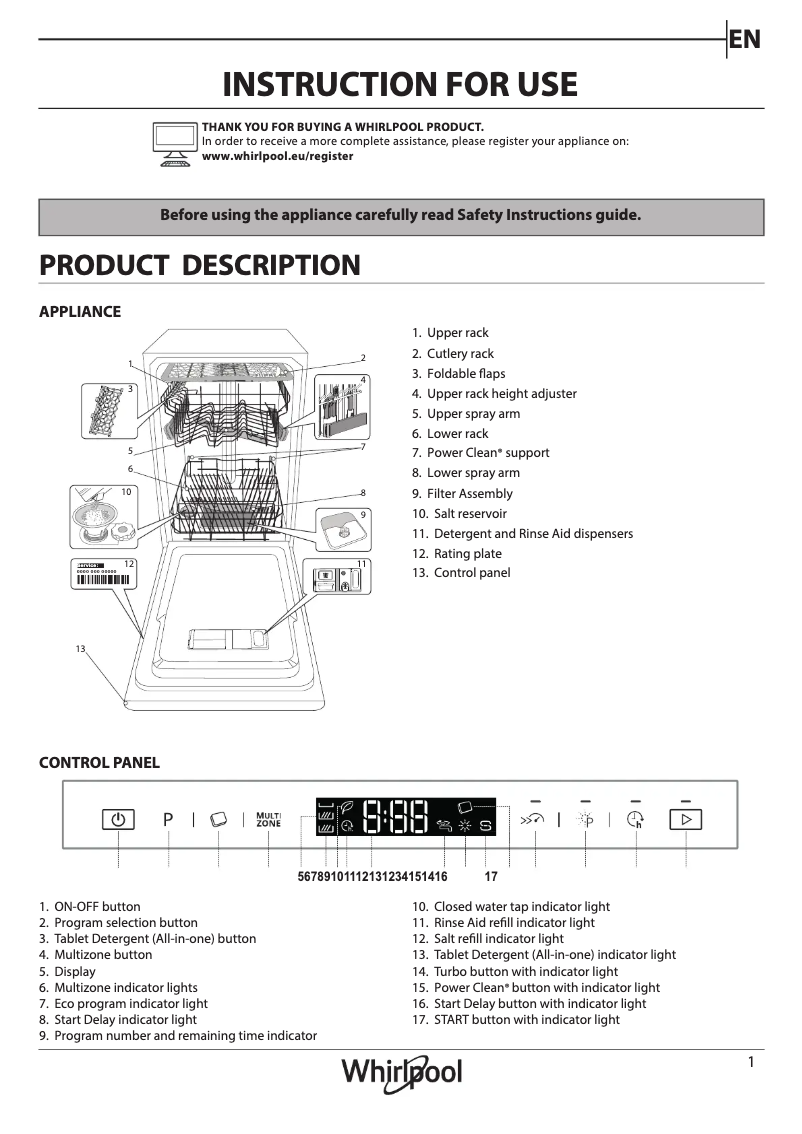 Page 1 de la notice Manuel utilisateur Whirlpool WSIP 4O23 PFE