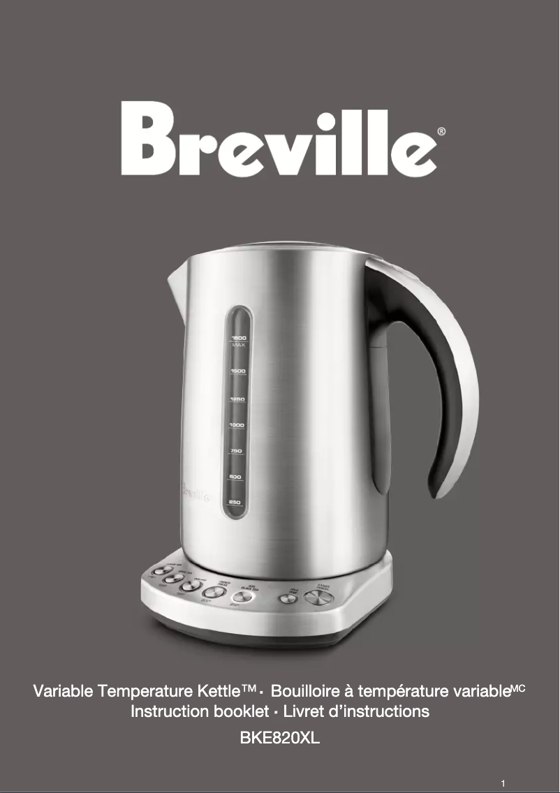 Page 1 of the manual User Manual Breville Variable Temperature Kettle BKE820XL
