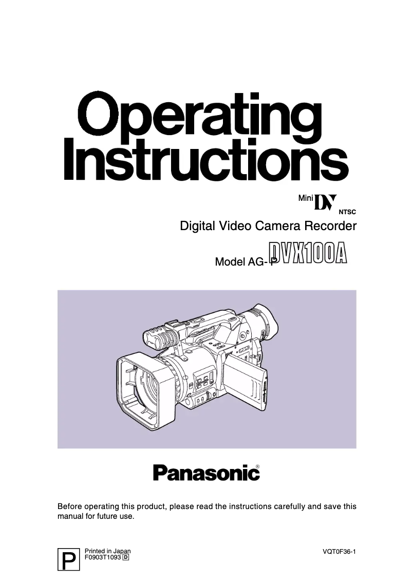 Page 1 de la notice Manuel utilisateur Panasonic AG-DVX100A