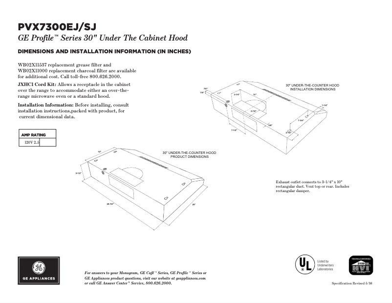 Page 1 de la notice Fiche technique GE Profile PVX7300SJSS