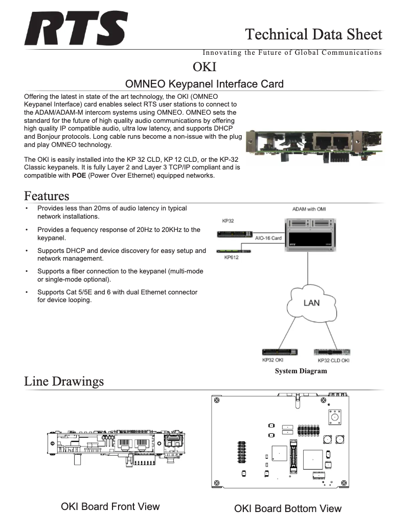 Page 1 de la notice Fiche technique RTS OKI