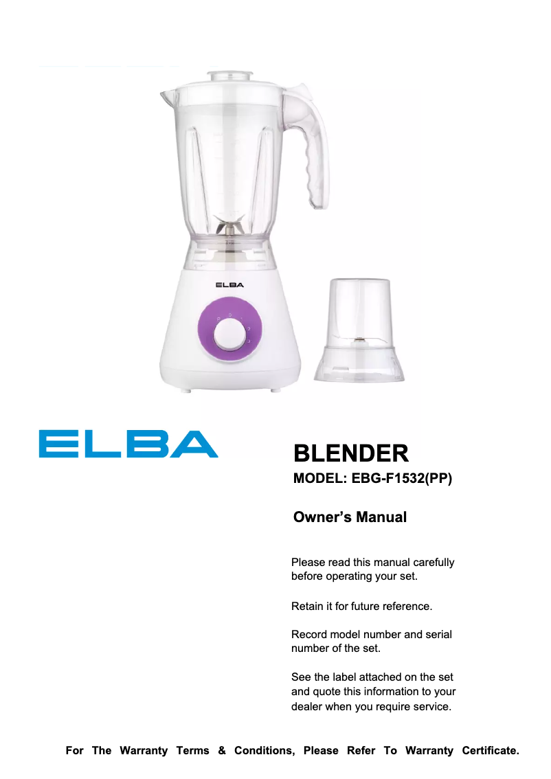 Page 1 de la notice Manuel utilisateur Elba EBG-F1532(PP)