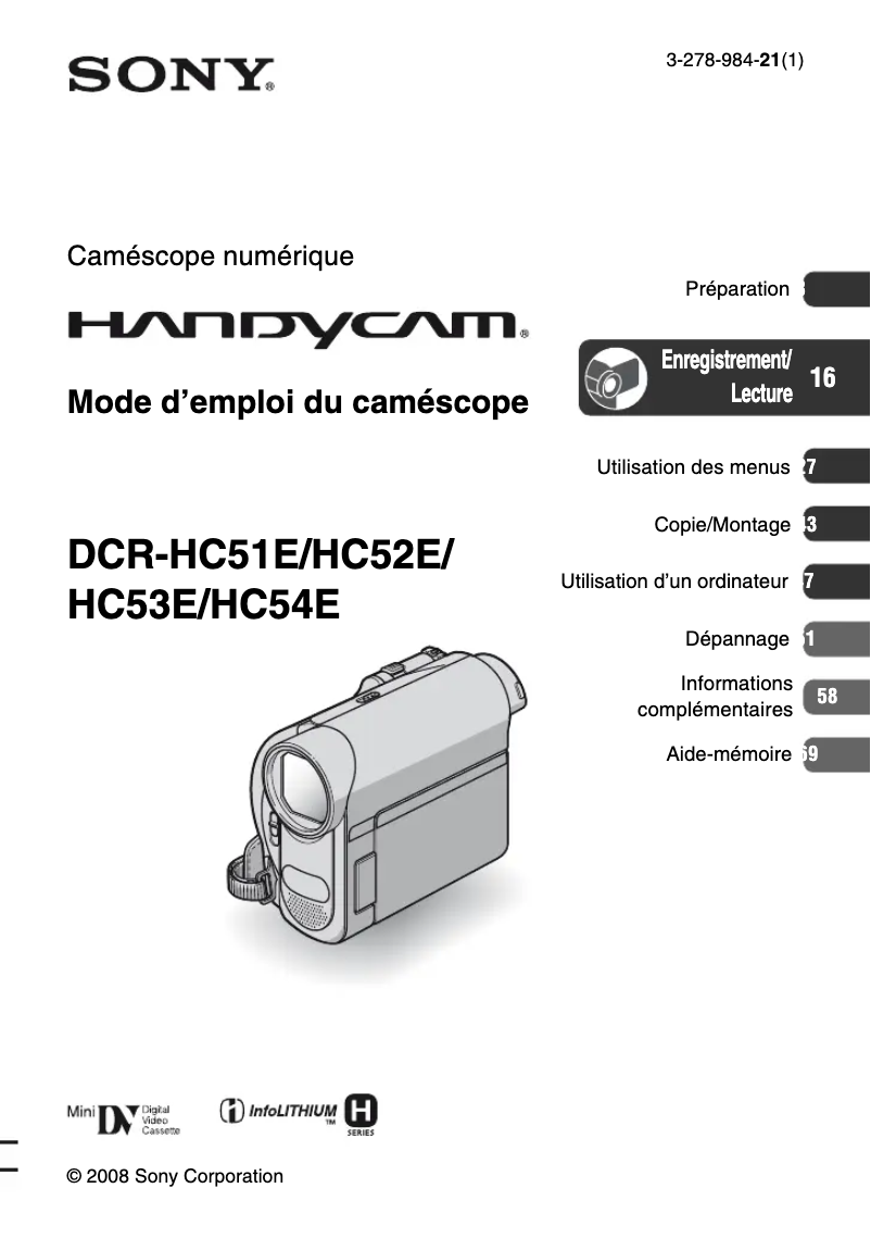 Página 1 del manual Manual de usuario Sony DCR-HC51E