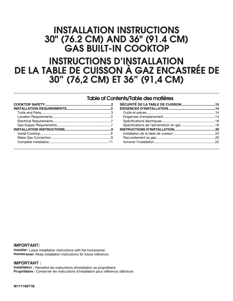 Page 1 de la notice Guide d'installation Amana AGC6540KFS