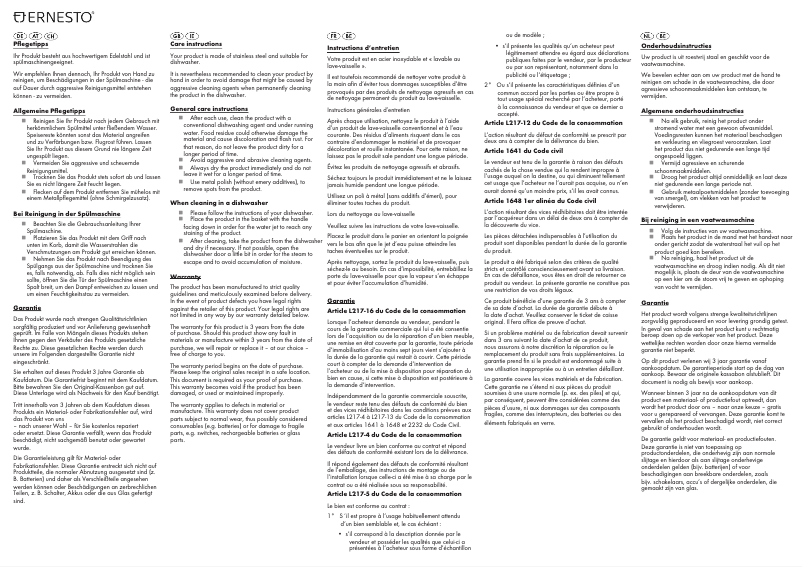 Page 1 de la notice Manuel utilisateur Ernesto HG04852