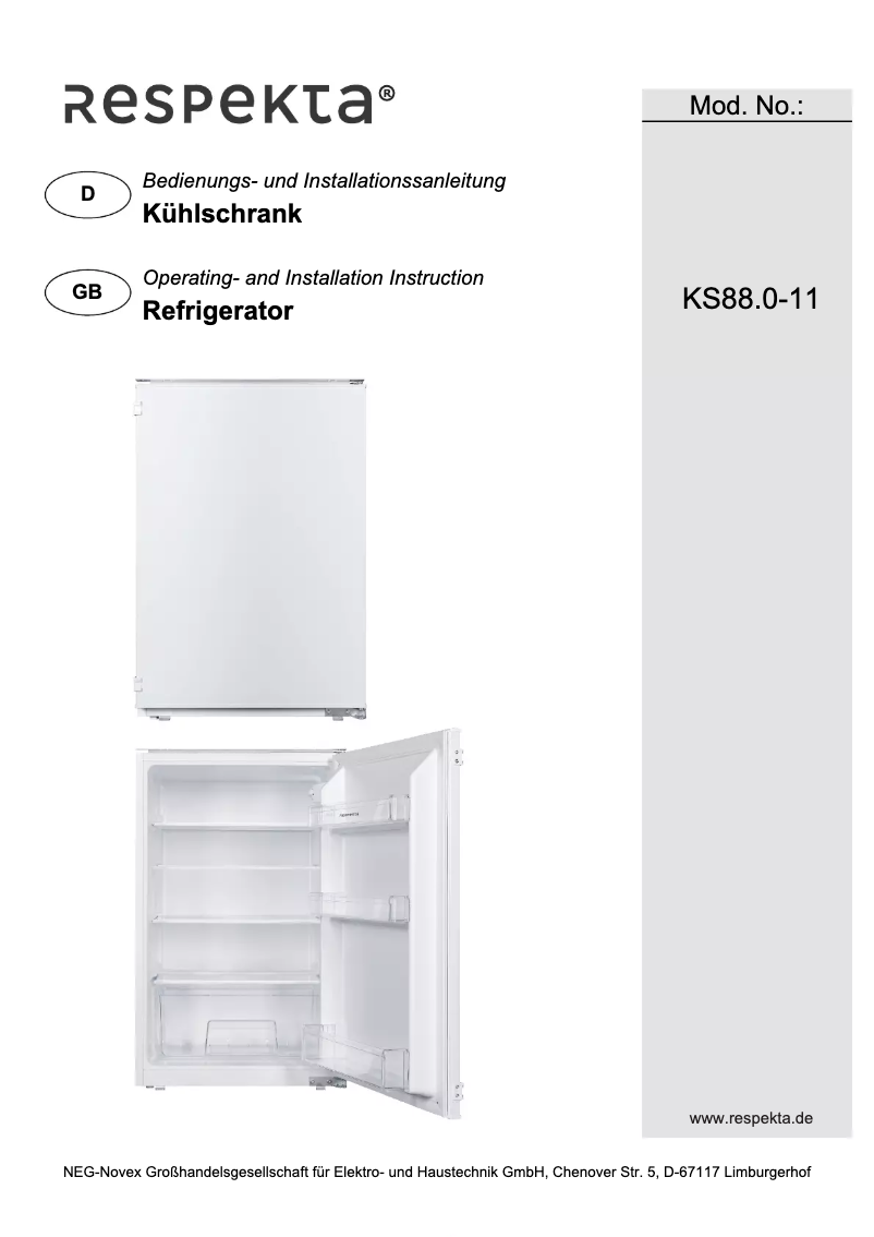 Page 1 de la notice Manuel utilisateur Respekta KS88.0-11