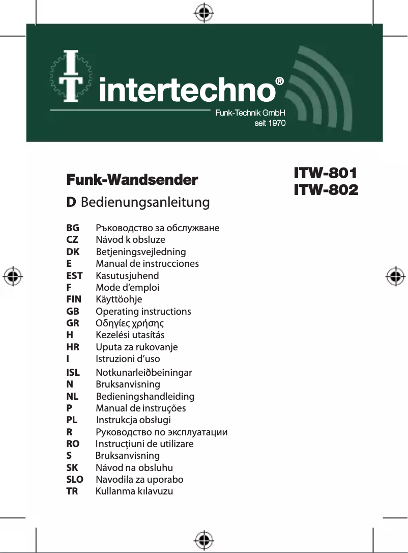 Page 1 de la notice Manuel utilisateur Intertechno ITW-801