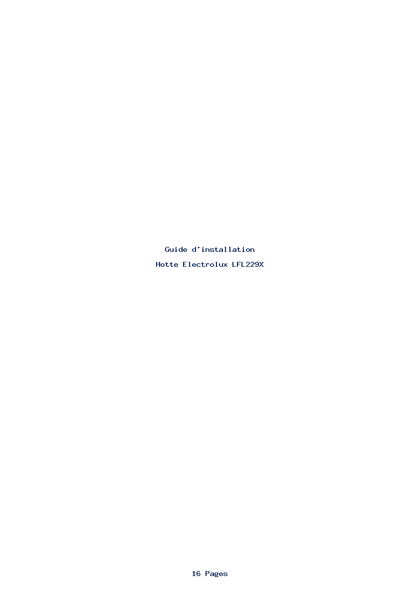 Page 1 de la notice Guide d'installation Electrolux LFL229X