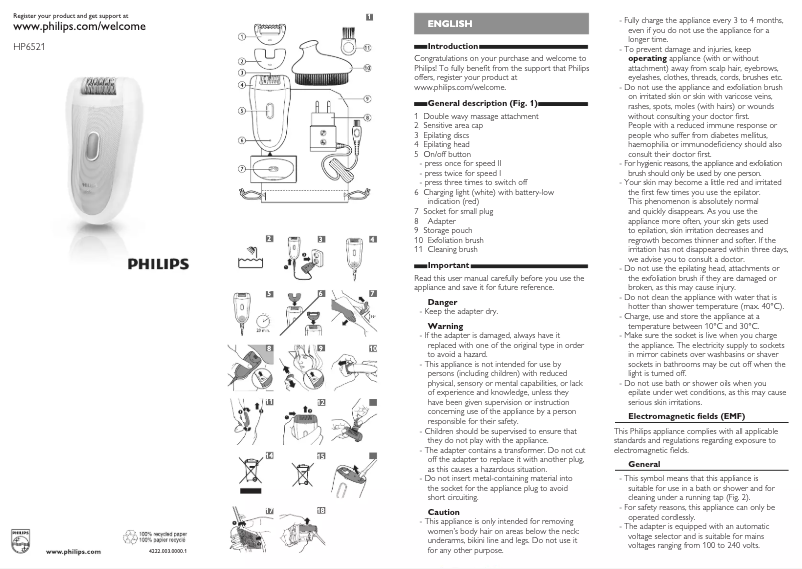 Page n°1 - Manuel utilisateur Philips SatinSoft HP6521