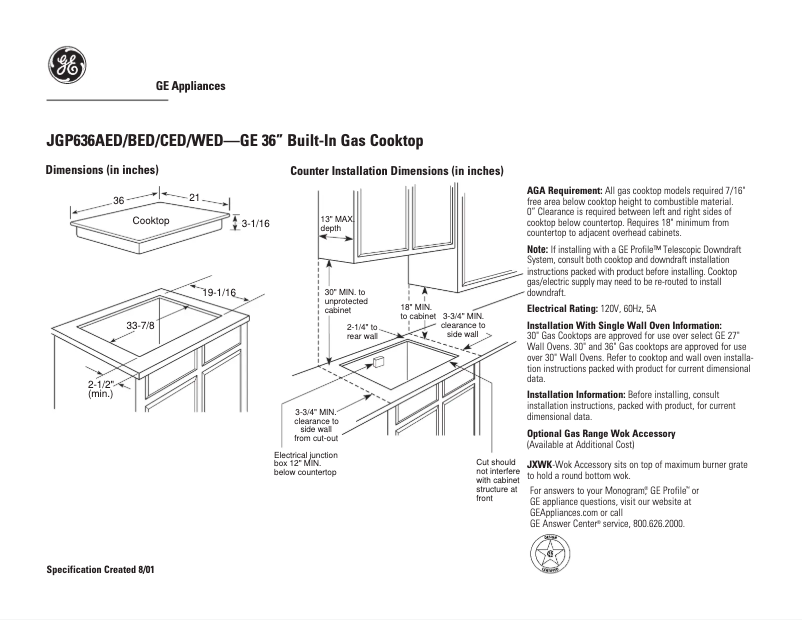 Página 1 del manual Ficha técnica GE JGP636BEDBB
