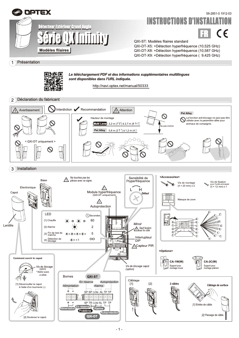 Page 1 de la notice Manuel utilisateur Optex QXI-ST