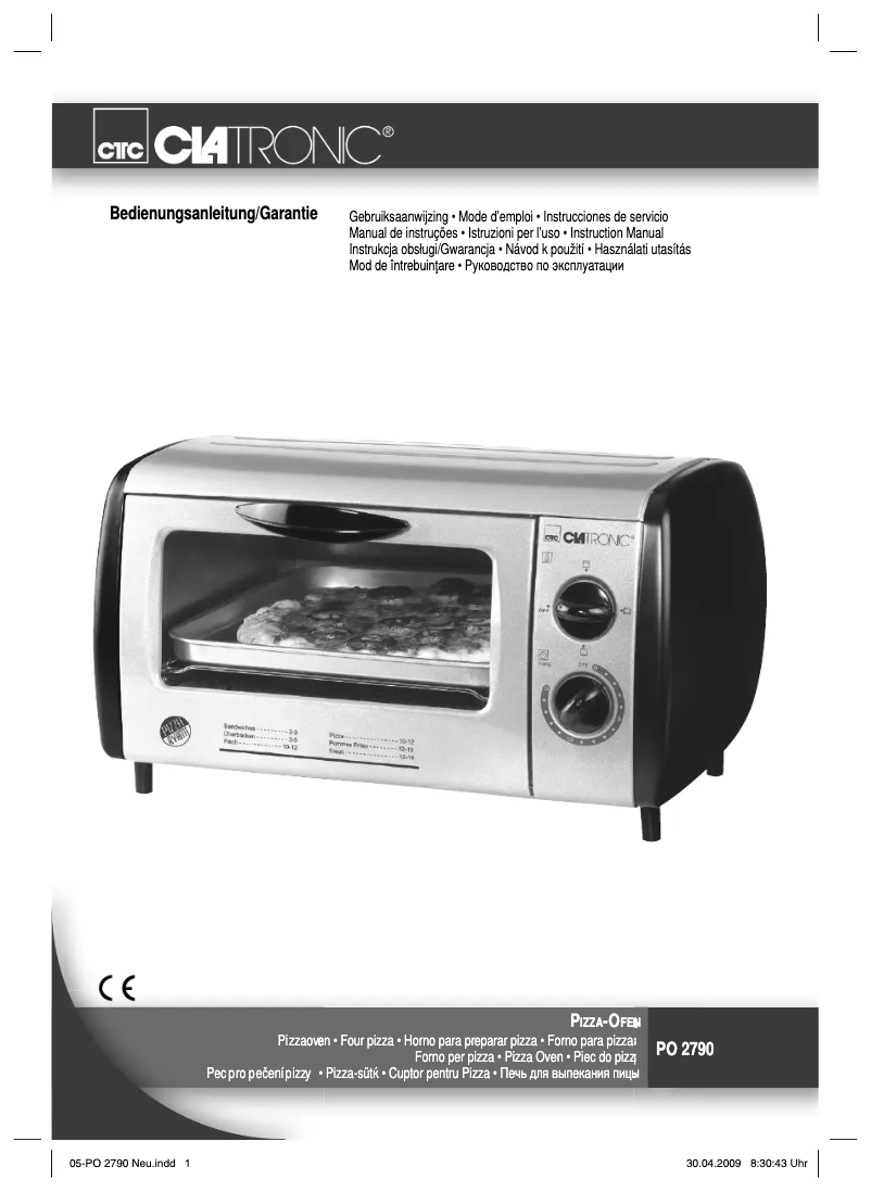 Page 1 de la notice Manuel utilisateur Clatronic PO 2790