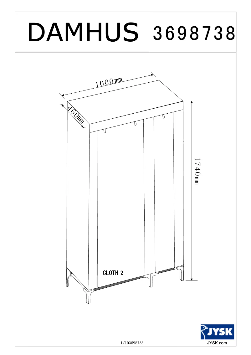 Page 1 de la notice Manuel utilisateur JYSK Damhus (100x174x46)