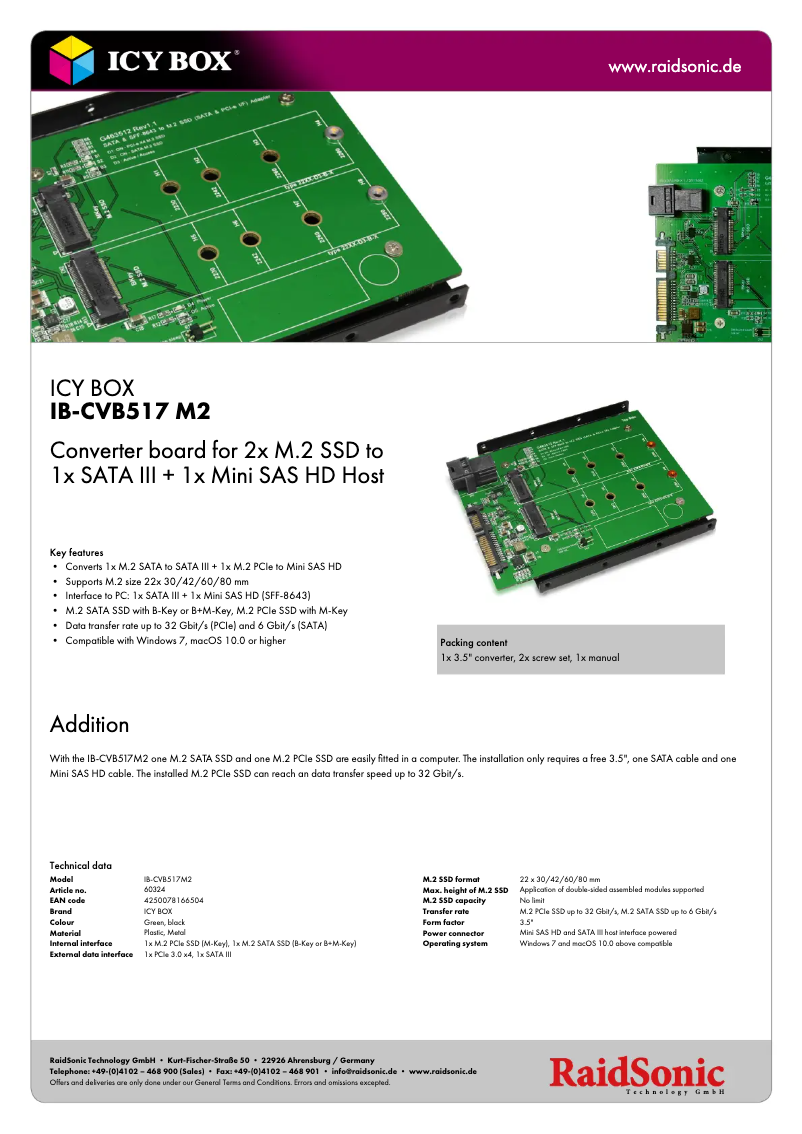Page 1 de la notice Fiche technique Icy Box IB-CVB517M2