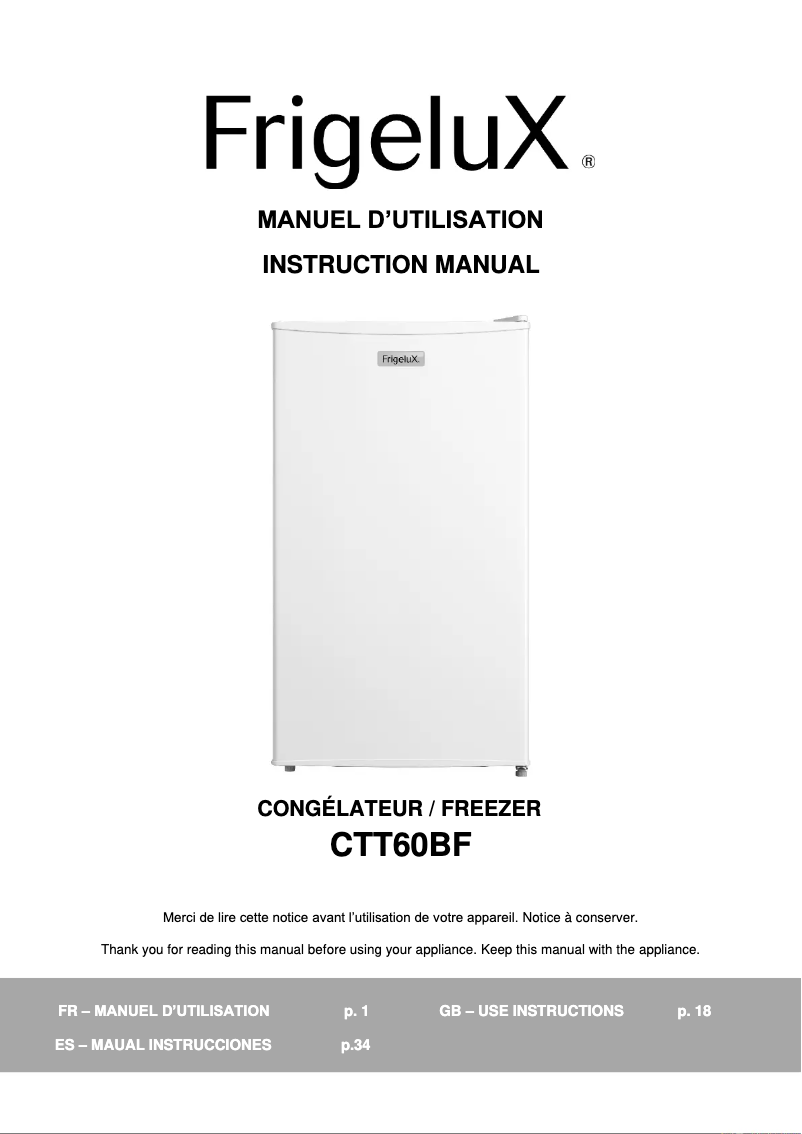Página 1 del manual Manual de usuario FrigeluX CTT60BF