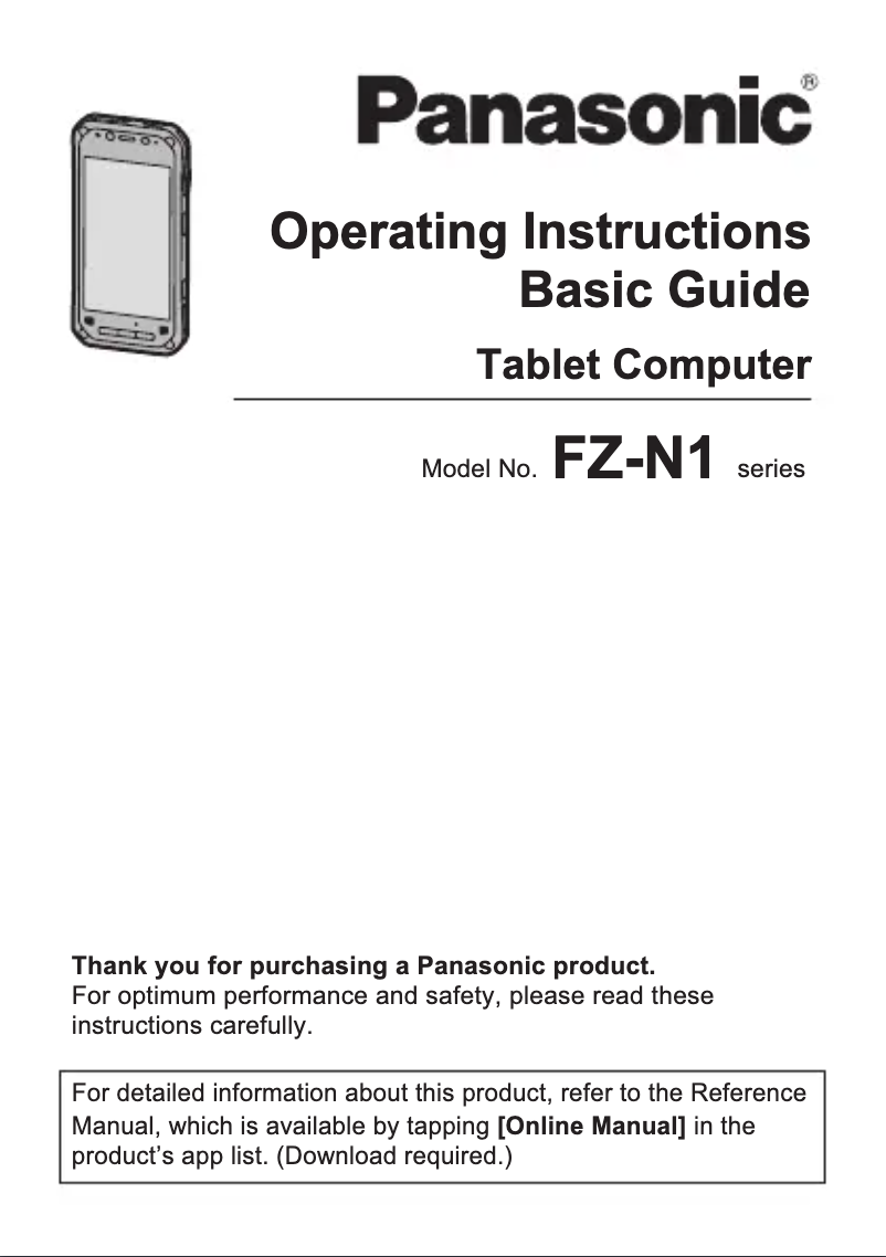 Page 1 de la notice Manuel utilisateur Panasonic Toughpad FZ-N1