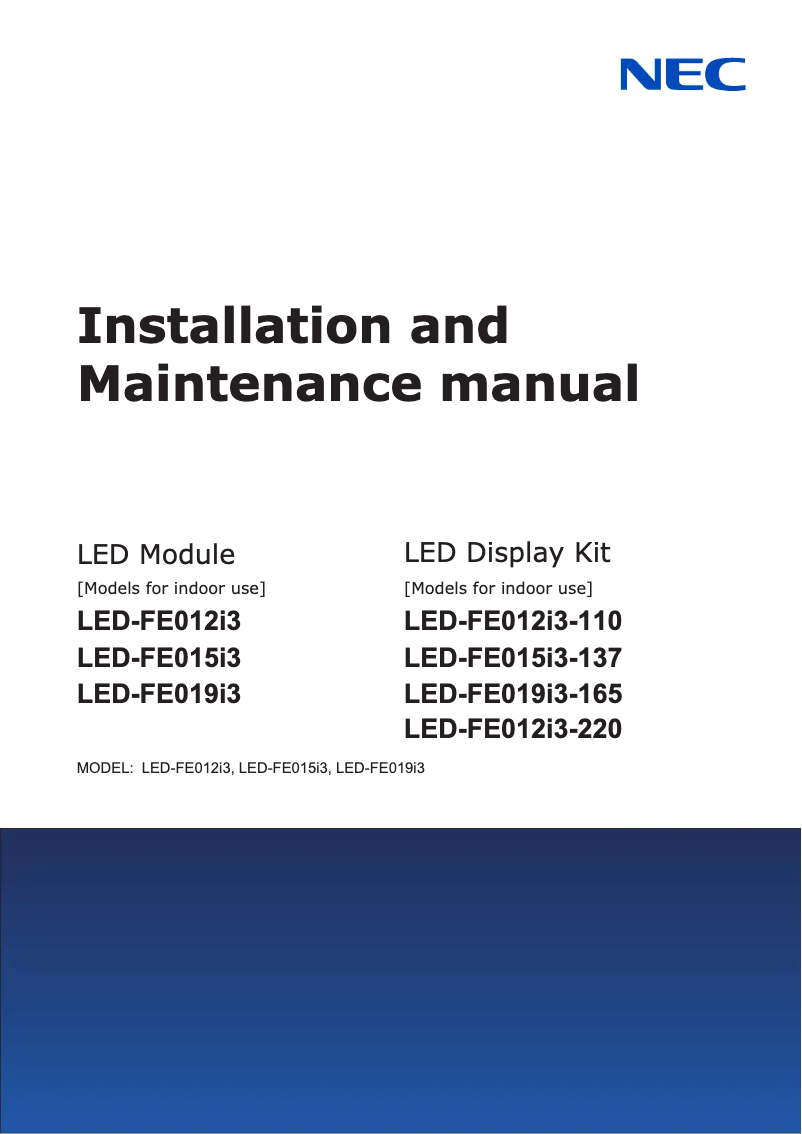 Page 1 de la notice Guide d'installation NEC LED-FE019i3