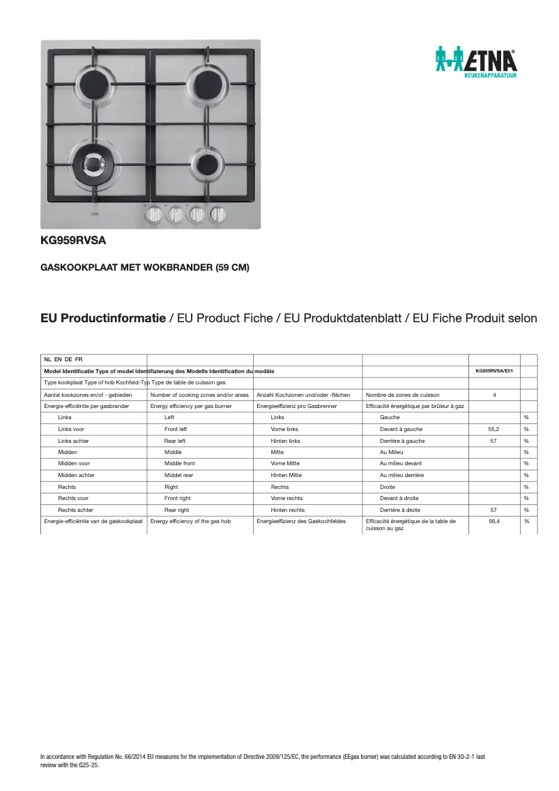 Page 1 de la notice Fiche technique Etna KG959RVSA
