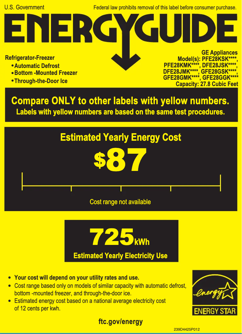 Page n°1 - Label énergétique GE GFE28GELDS