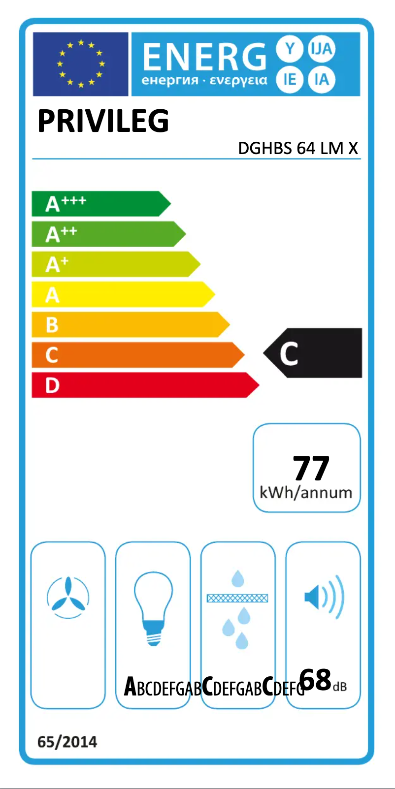 Page 1 de la notice Label énergétique Privileg DGHBS 64 LM X
