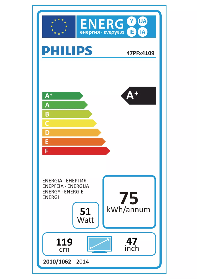 Page n°1 - Label énergétique Philips 47PFK4109