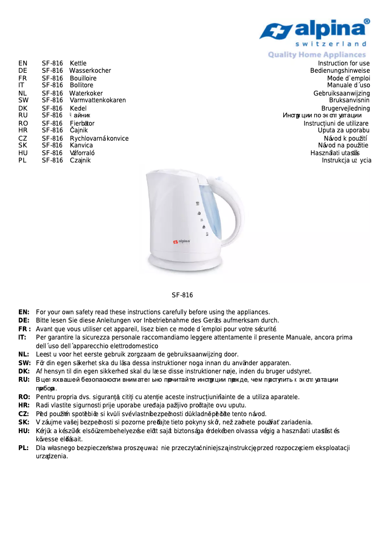 Page 1 de la notice Manuel utilisateur Alpina SF 816